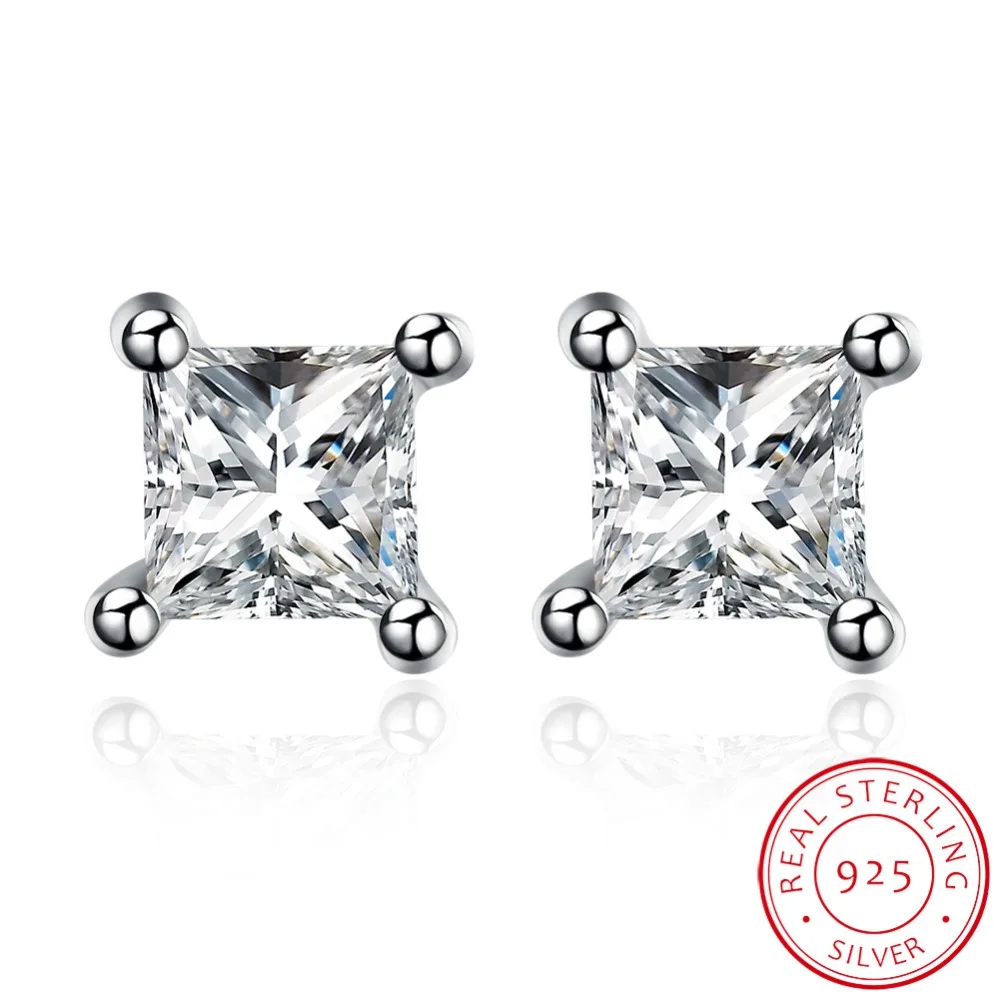 

jhiqui Fine Jewelry Brief Style Square Women Stud Earrings Real 925 Sterling Silver Zircon Earrings