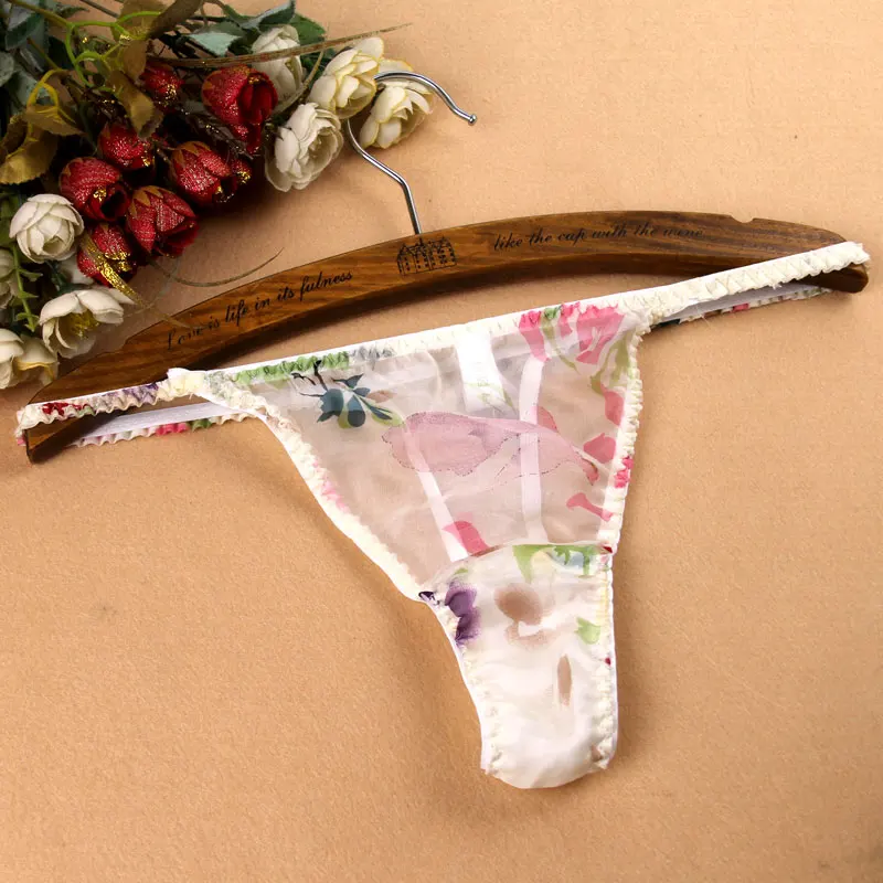 

100% Silk Silk Thong Shorts Female Low Waist Pants Sexy Underwear Transparent Georgette