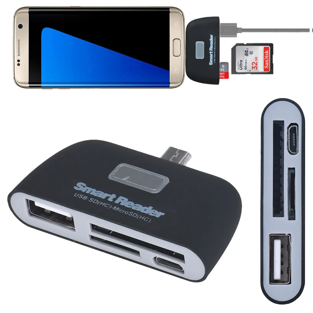 Надежный Micro USB 3 в 1 адаптер для чтения карт памяти USB/TF/SD для samsung Galaxy S7Edge