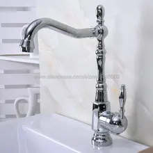 Polished Chrome Swivel Spout Bathroom Sink Faucet Single Hole Vanity Basin Mixer Tap Knf923 wholesale and retail luxury bathroom baisn faucet spout vanity sink mixer tap single handle hole bathroom faucet