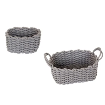 

2Pcs Crochet Hand-Woven Cotton Rope Storage Basket Clothes Laundry Basket Baby Toys Storage Basket Desktop Small Organizer Box