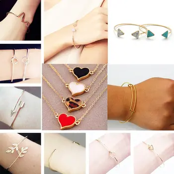 

Women Bangles Open Cuff Bracelets Bangle for Men Jewelry Punk Black Gold Silver Metal Fashion Love Heart Charm Bracelet