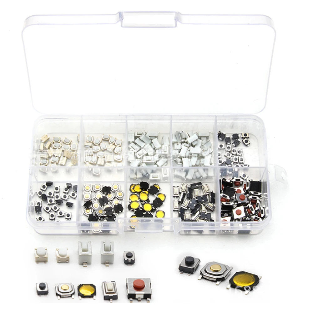 

MR CARTOOL 250pcs 10 Types Tactile Push Button Touch Switch Remote Auto Car Keys Button Microswitch Micro Switch