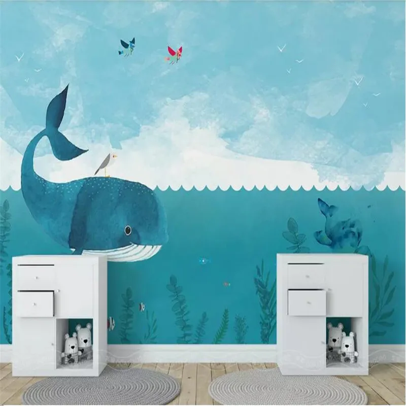 Original Nordic Simple Cartoon Whale Sea Children's House Background Customized Large Interior Wallpaper Mural 3D Photo Wall Original Nordic Simple Cartoon Whale Sea Children's House Background Customized Large Interior Wallpaper Mural 3D Photo Wall