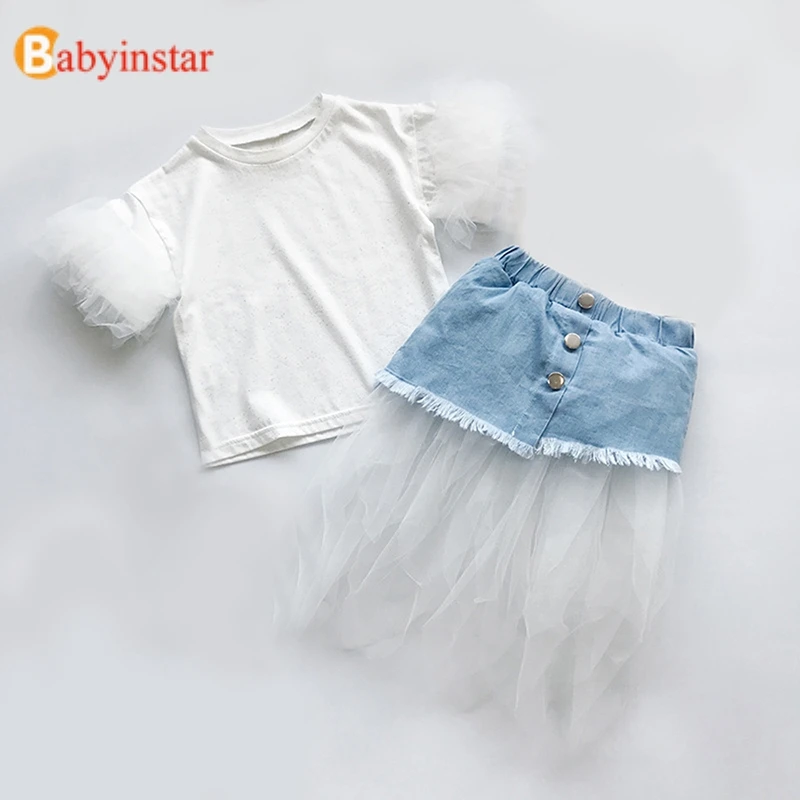 Babyinstar Children's Sets T-shirt For Girls + Lace Denim Princess Dress 2pcs Girls Boutique Outfits Toddler Girl Summer Clothes