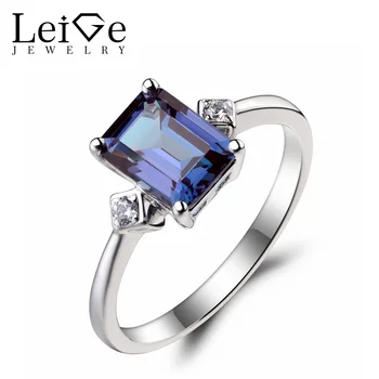 

Leige Jewelry Alexandrite Ring Wedding Ring June Birthstone Color Changing Gems Emerald Cut Gemstone 925 Sterling Silver Ring