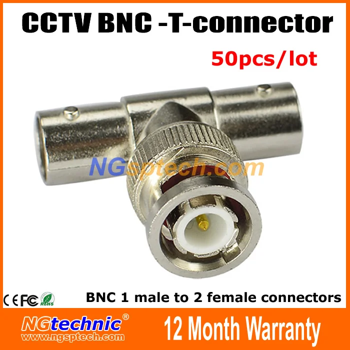 

50pcs/lot BNC Male To BNC Double Female Splitter for CCTV Camera T adapter Connector Free Shipping