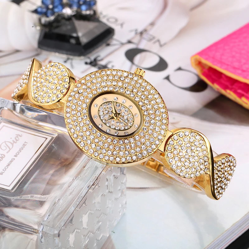 

MISSFOX New Arrival Ladies Gold Watch Rhinestone Crystal Shiny Party Wristwatch Japan Movt Oval Quartz Watch For Christmas Gift