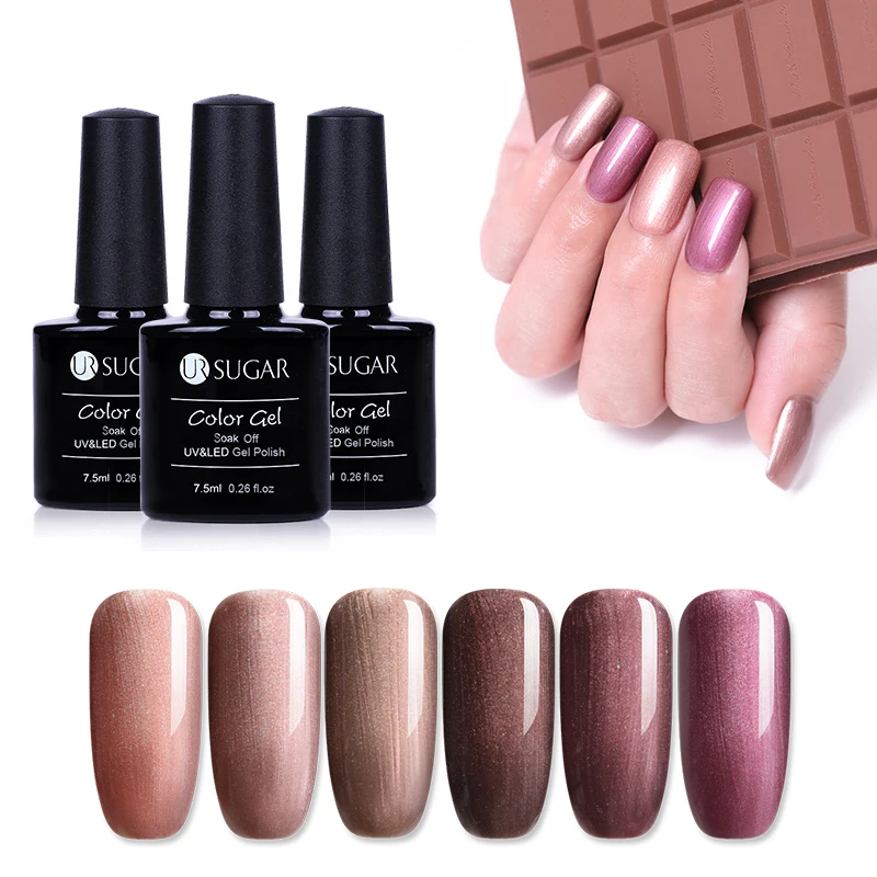 

UR SUGAR 7.5ml Pure Nail Color UV Gel Nail Polish Bronze Pearl Shimmer Soak Off Nail Art Varnish Coffee Color Series Gel Polish