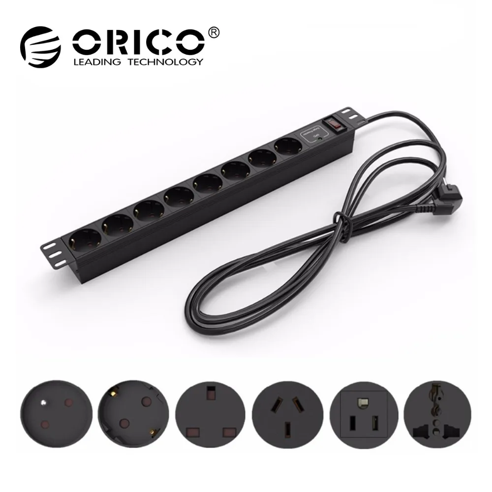 Pаспродажа ORICO PDU 1U 8 розеток 10A 220 V 250 V Мощность зарядки гнездо с 3 м удлинитель розетки промышленного уровня Мощность полосы