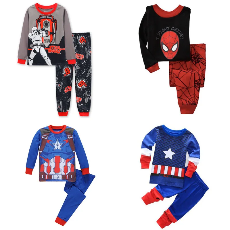 

Kids Star Wars Captain American Pajamas Set Cotton T-shirt + Pants Boys Girl Autumn Winter Sleepwear Casual Wear SA1399
