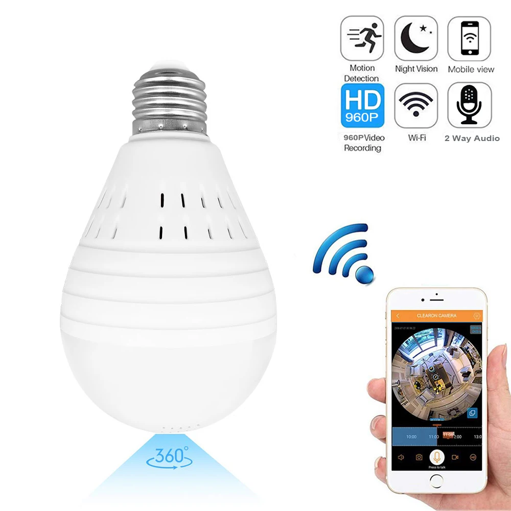 

Bulb Lamp Wifi IP Camera 960P HD Wireless 360 Degree Panoramic Fisheye Home Security CCTV Camera Night Vision Motion Detection