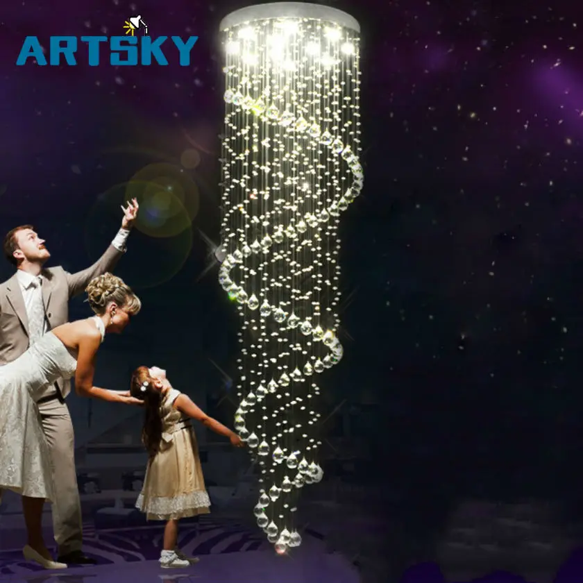 

Modern Simple Iron Spiral Stair LED Long Chandelier Crystallight AC90v-260v E14 Luster Bedroom Lamp