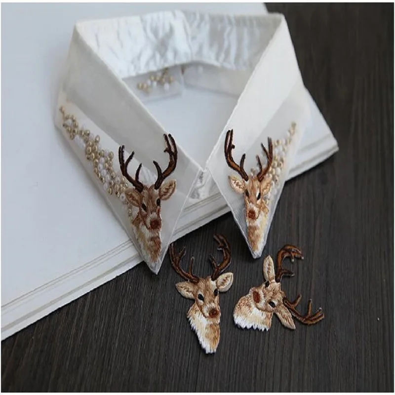 

1 Pcs Handmade Embroidered Coffee and Gold Color Elk Iron-on/Sew-on/ Stick-on Cloth Patches