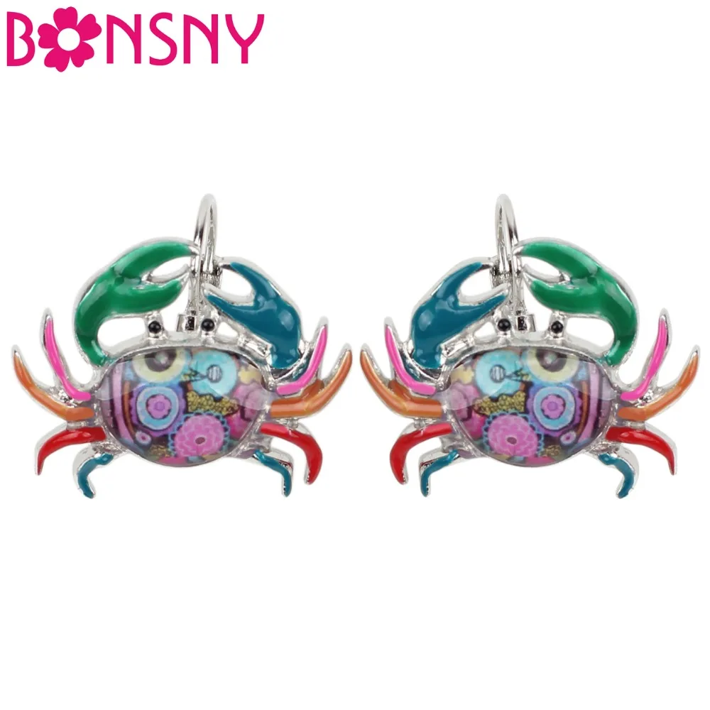 

Bonsny Ocean Collection Enamel Alloy Crab Stud Drop French Clip Earrings Fashion Animal Jewelry For Girls Women Lady Accessories