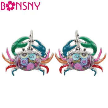 

Bonsny Ocean Collection Enamel Alloy Crab Stud Drop French Clip Earrings Fashion Animal Jewelry For Girls Women Lady Accessories