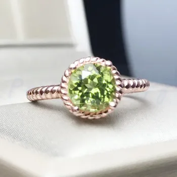 

Natural real peridot round ring Free shipping 925 sterling silver Handworked rings 7*7mm 1.25ct gemstone #F8062604