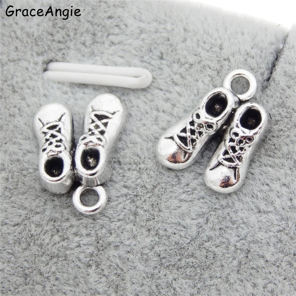 GraceAngie 50 قطعة Antiqued الفضة البسيطة حذاء رياضة سحر قلادة الزنك سبائك عقد دي اي واي مجوهرات اليدوية التبعي 14*11 مللي متر