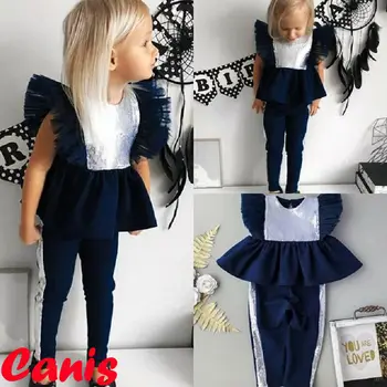 

Newest Fashion Toddler Baby Girl Clothes Fly Sleeve Sequin Flared Tops+Long Pants 2pcs Outfits Set