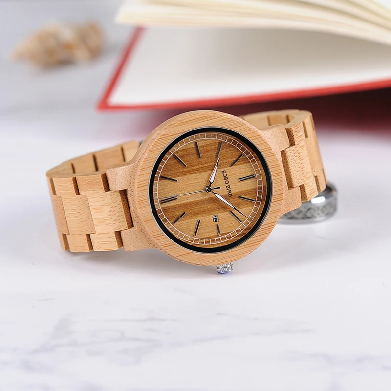BOBO BIRD WP23 Simple Quartz Watches All Original Bamboo Wristwatch With Date Display for Men Women