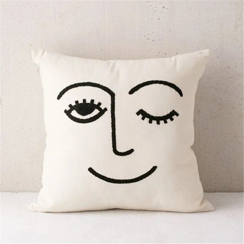 

Nordic Emoji Pillow with core Embroidery of cotton Flax and linen Ethnic Literary and Artistic Sofa decorations Chair cushion
