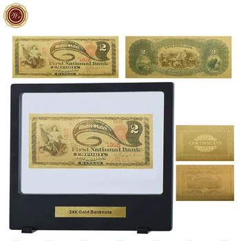 

WR 2 Dollar 24k Gold Foil US Fake Money Unique Gifts Quality 1875 Year Paper Money Gold Plated Banknote with Clear Box