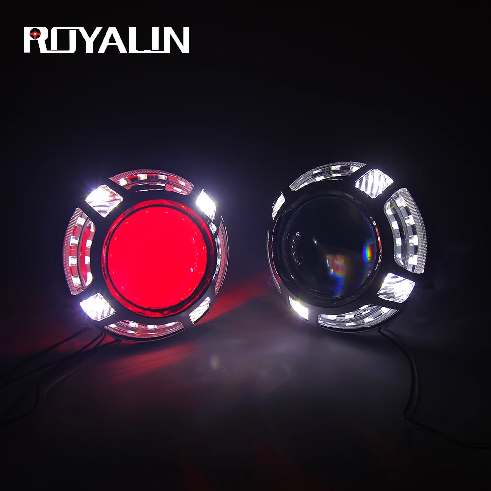 ROYALIN Bi Xenon H1 объектив полностью металлический LED Ангельские Глазки фары проектор H4