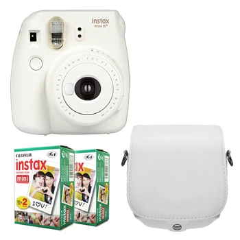 Fujifilm Instax Mini 8 Plus камера ваниль+ Fuji 40 пленка мгновенный белый край фото Обычная картинка+ PU кожаная сумка - Цвет: Vanilla