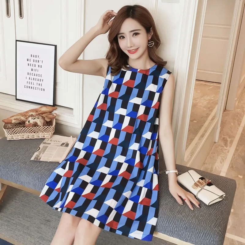 

Pregnant women dress summer chiffon three-dimensional geometric print pregnant women vest skirt Korean fashion loose pregnant sk