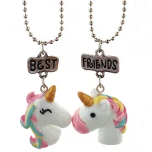 Hot 2PCS Set Best Friend Colorful Crystal Steed Horse Unicorn Pendant Necklaces Sweater Chain For Girl