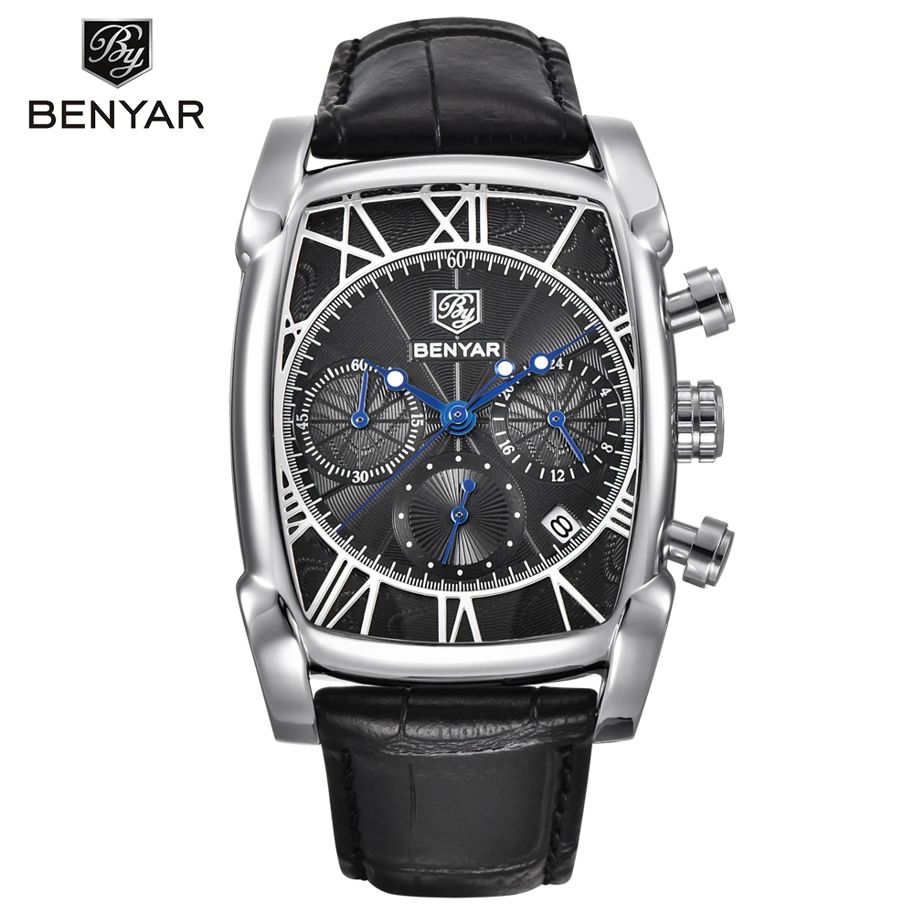 

BENYAR Men Watch Men Waterproof Leather Quartz Wristwatch Wristwatch Gold Man Clock Relogio Masculino Fashion 46