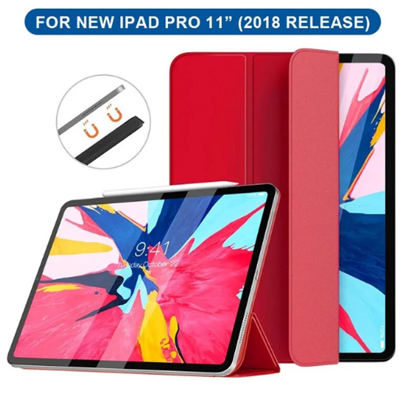Чехол для iPad Pro 11 Funda Магнитный ультра тонкий элегантный чехол Пробуждение крышка с задней крышкой для нового iPad Pro 12,9 дюйма планшета - Цвет: pro 11-red