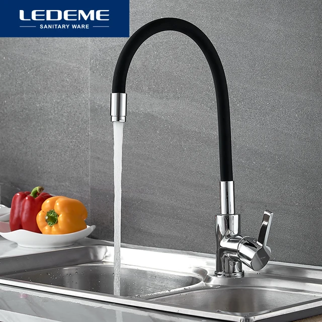 Cheap LEDEME Chrome Finish Kitchen Sink Faucet Single Handle Polished Taps Brass Mounted Mixer Water Taps Basin Faucets L4898