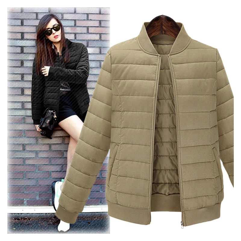 

New Autumn Winter Jacket for Women Solid Long Sleeve Warm Cotton Baseball Basic Padded Thick Stand Collar Coats Plus Size XL-5XL