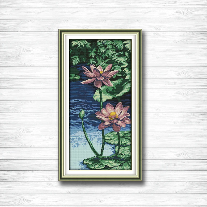 

Purple lotus water lily pond painting dmc 14CT 11CT counted cross stitch Needlework Set Embroidery kits chinese cross stitch