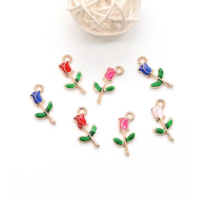 

MRHUANG 10pcs/lot 18*8mm Cute Rose Flower fit necklaces bracelet DIY Fashion Jewelry Accessories
