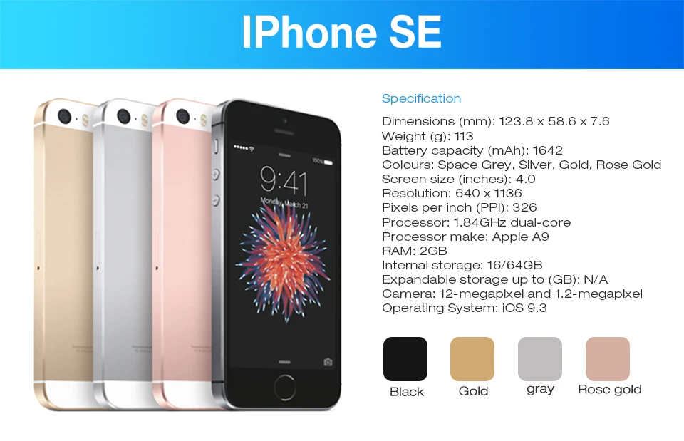 Для Apple iPhone SE разблокированный смартфон A9 iOS 9 Dual Core 4 аппарат не привязан к оператору сотовой связи 2 Гб Оперативная память 16/64GB Встроенная память 4,0 ''мобильный телефон с определением отпечатка пальца