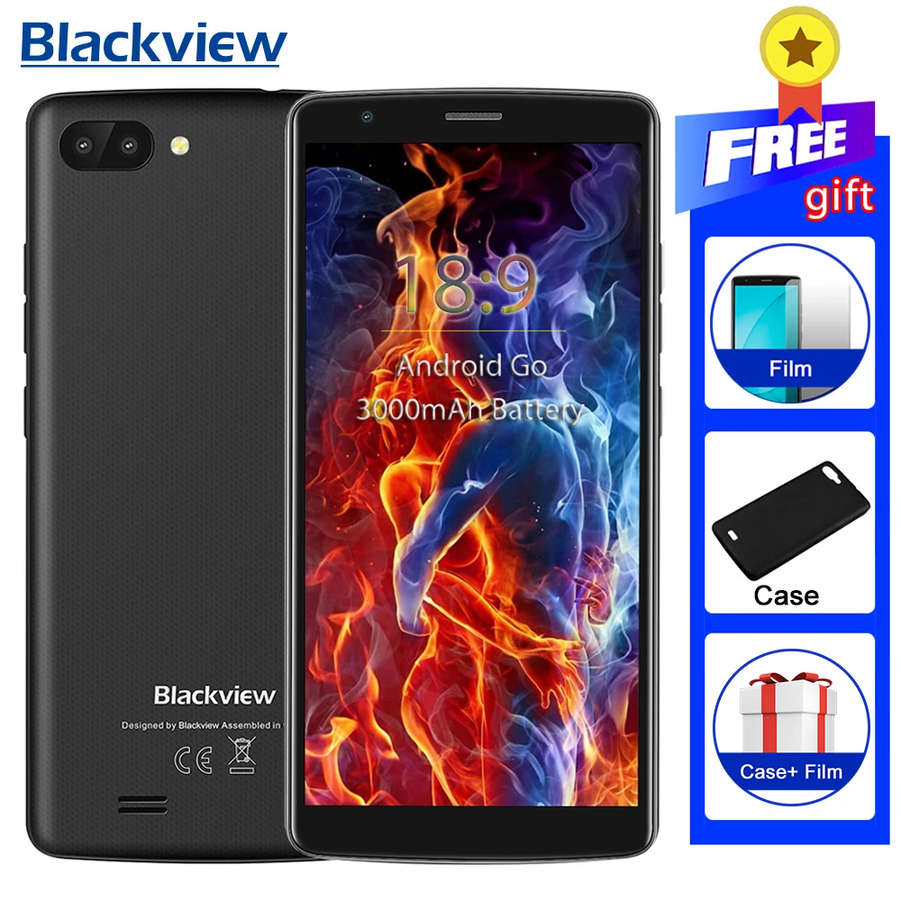 

Blackview A20 1GB 8GB 3000mAh Cellphone Android GO Dual Rear Camera smartphone MTK6580M Quad core 5.5"18:9 GPS 3G mobile phone