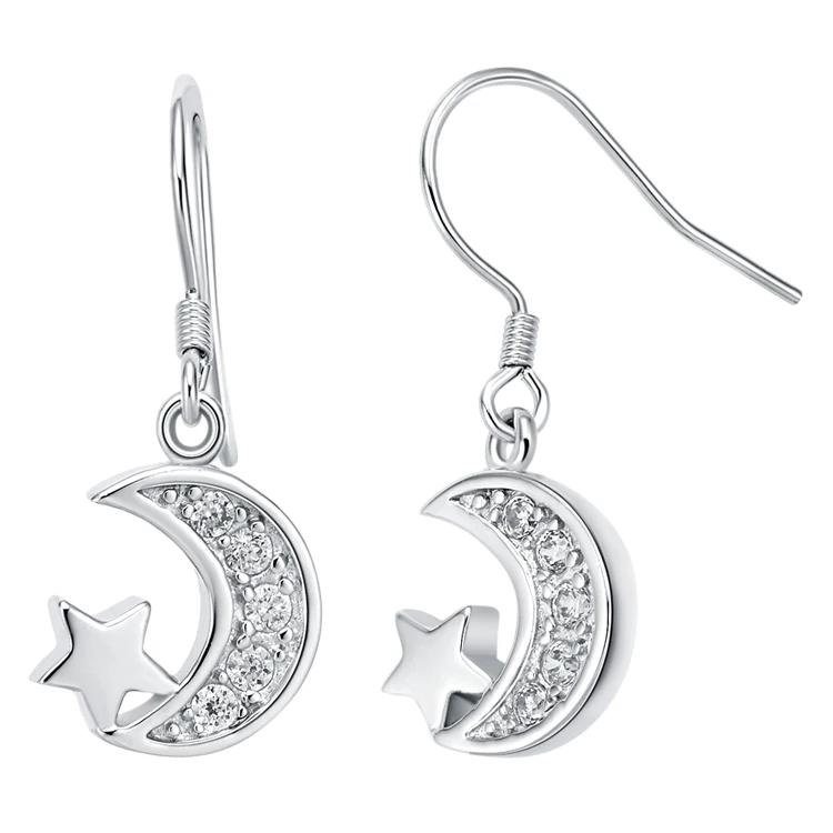 

Fashion Moon Drop Earrings 2016 Vashiria New Arrival Plated Gold Jewelry CZ Nice Moon&Star Drop Earrings R362