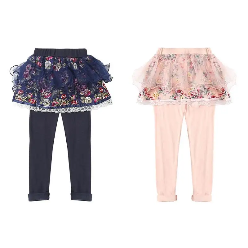 

Girls Leggings 2019 Kids Floral Print Legging Cotton Culottes Mesh Girls Leggings Bottoming Pants Elastic Waist Cute Trousers