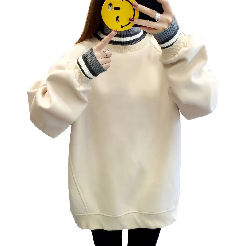 

Women Hoodies Kpop Harajuku Casual Fall Winter FleeceLong Loose Pullover Hooded Moletom Patchwork Korean Style Sweatshirts