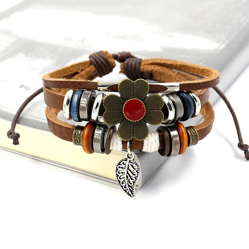 Qevila Vintage Leather Multilayer Braided Women Bracelets Bohemian Charm Bracelet for Women Lover Punk Bracelet Bangle Jewelry (8)