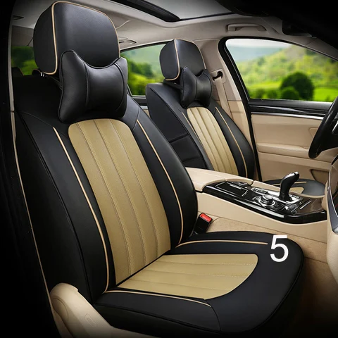 Автомобильные чехлы для Toyota Land Cruiser Prado, кожаные чехлы для сидений, защитная подушка из воловьей кожи - Название цвета: black x beige for 5