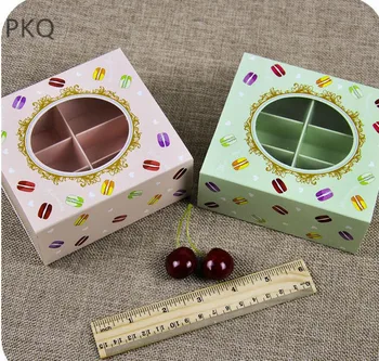 

24pcs Transparent Round PVC Window Baking Box Red/Green Paper Macaroon Box For Party Wedding Supplies Cookies Candy Biscuit Box