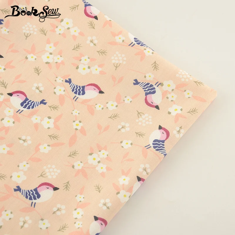 Booksew Новое поступление хлопок саржевая ткань бежевая птица стильный Домашний текстиль стеганая ткань для постельных принадлежностей одежда детское стеганое одеяло