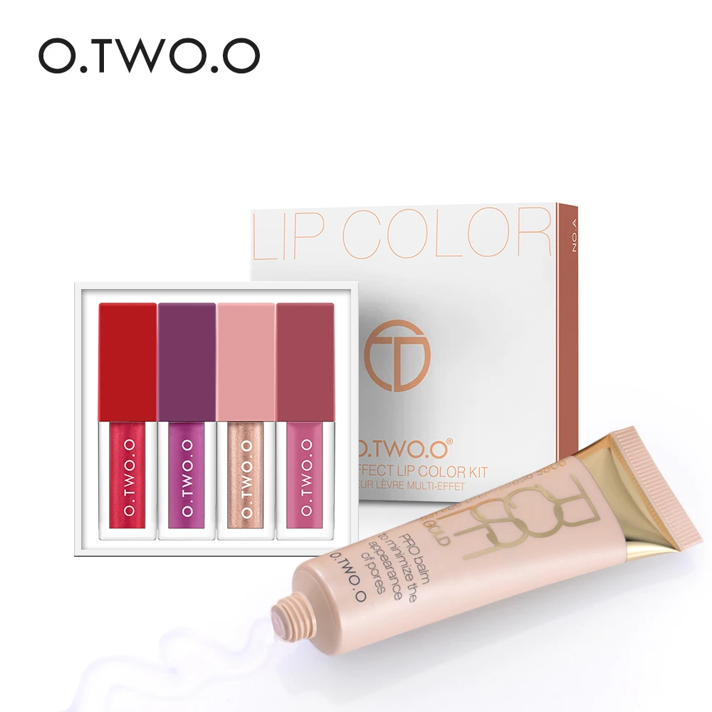 

O.TWO.O 2pcs/set Make Up Set Liquid Lip gloss Set+Face Primer Matte Lipstick Waterproof Soft Glossy Shimmering