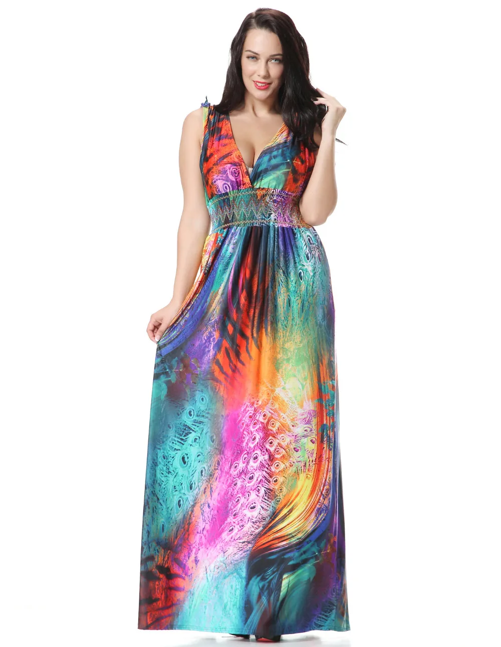 2018 Women Summer Holiday Beach Dress Plus Size 7XL Printed Long Maxi