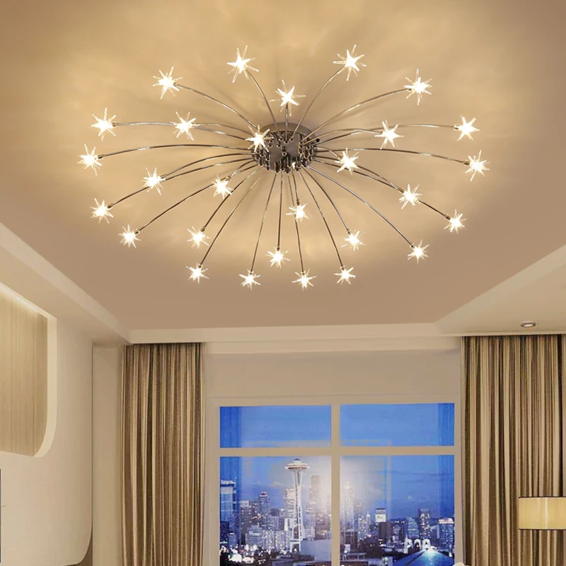 Sala de Estar Norbic Criativo Cromo Ferro Flor g4 Lâmpada Led Lustres Casa Deco Vidro Claro Estrela Chanderlier Iluminação