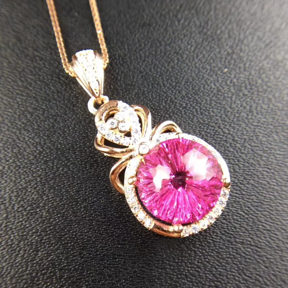  Naturel rose works topaze pendentif pierre précieuse naturelle pendentif collier 925 argent sterlin