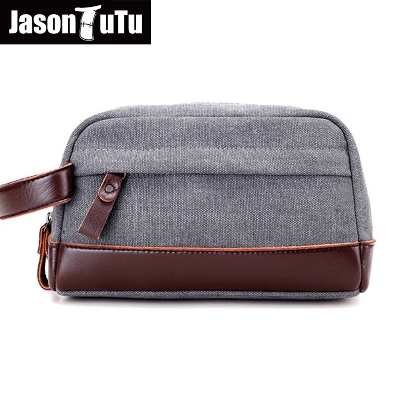 

Canvas Clutch Bag Men Casual Mini Bags Male Money Pocket Vintage Men Leather Handbag Canvas Toiletry Bags Wrist Bag Brown B585